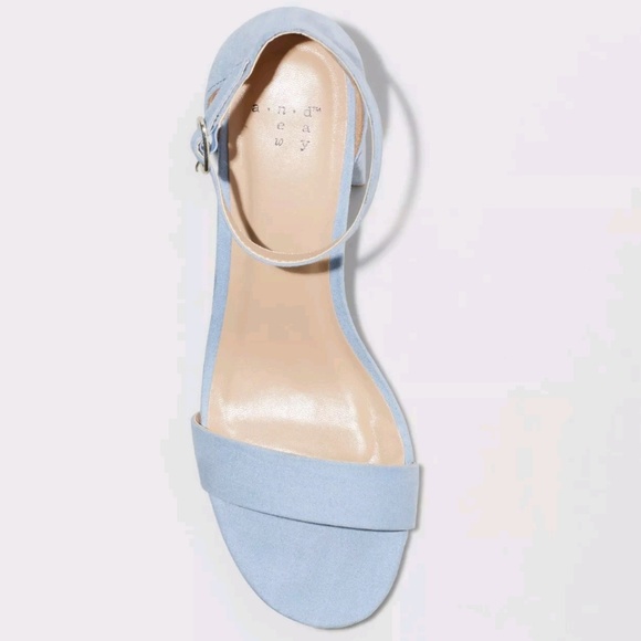 Light Blue Faux Suede Block Heel Strappy Sandals - Picture 3 of 3